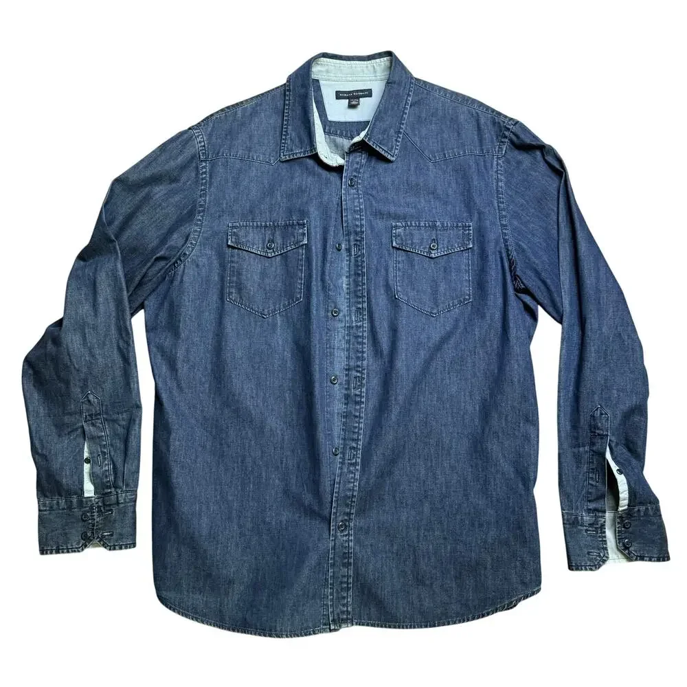 BANANA REPUBLIC JEAN BLUE LONG SLEEVE COLLARED SHIRT WORK XL EXTRA LARGE 17 1/2